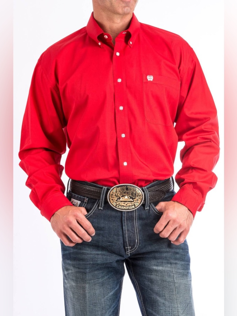 Red Cinch Western Shirt Men Medium Rodeo Cowboy Horse Cattle Roper Bull Rider